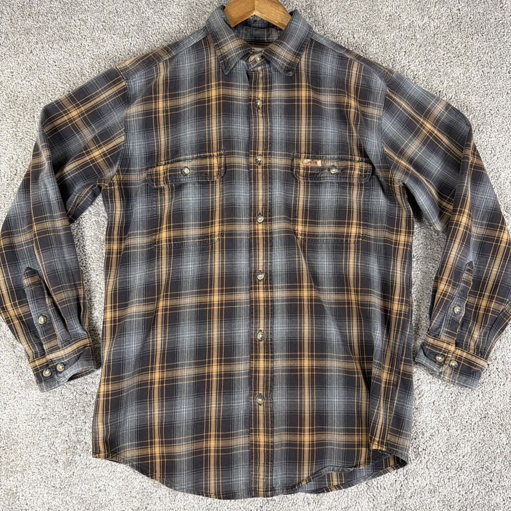 Carhartt Flannel Shirt Mens M Brown Gray Black Hubbard Workwear 100% Cotton S175